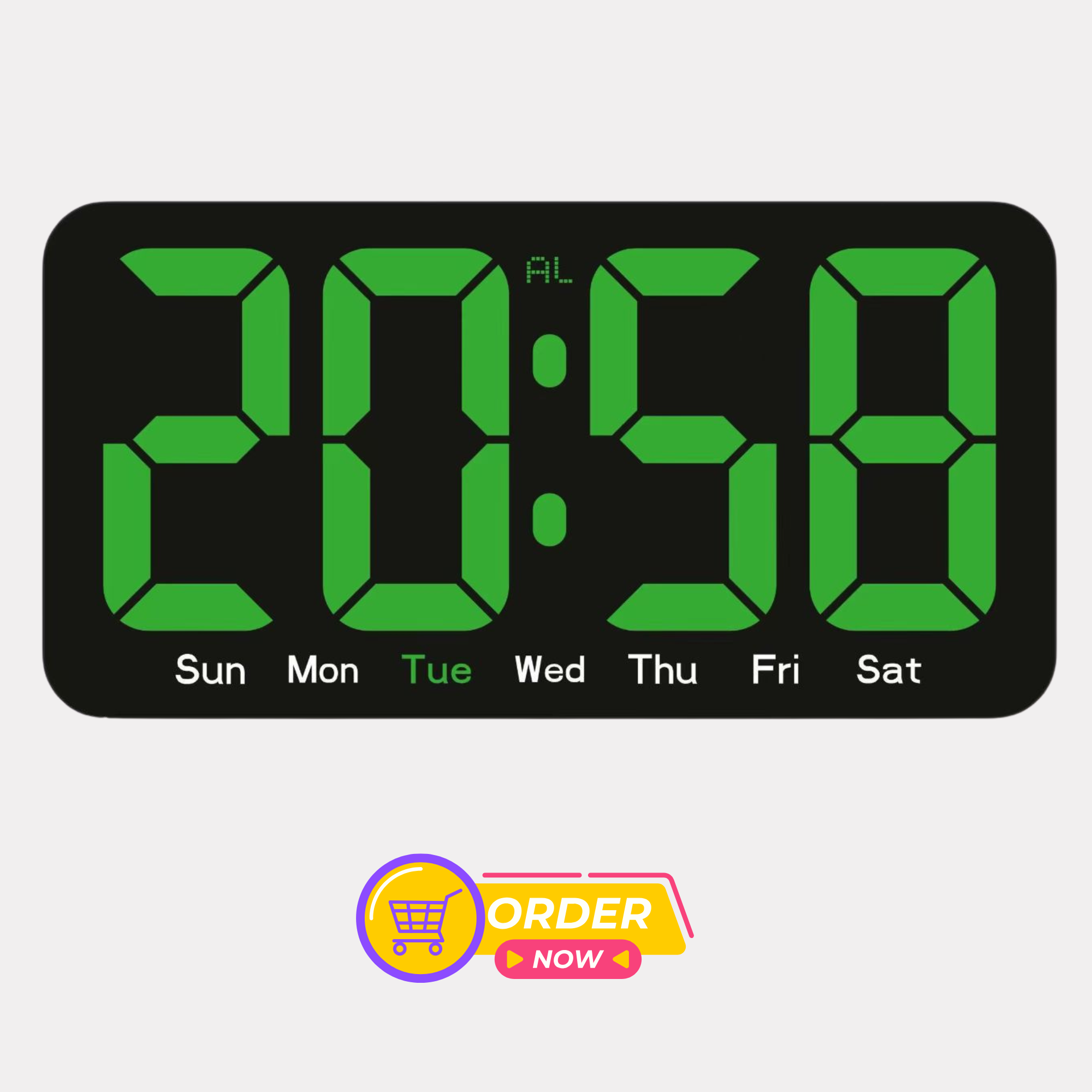 10 Inh Digital LED Alarm Clock with Snooze Function For Table Stand Or Wall Hanging, Brightness Level Adjustable, Sound Control Backlight