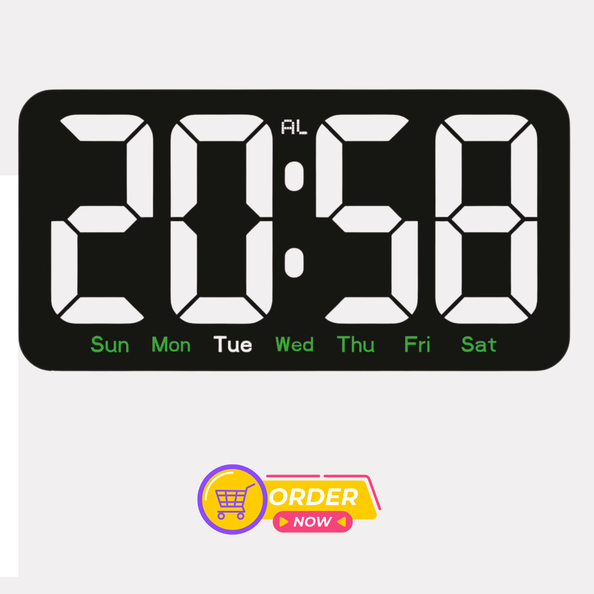 10 Inh Digital LED Alarm Clock with Snooze Function For Table Stand Or Wall Hanging, Brightness Level Adjustable, Sound Control Backlight