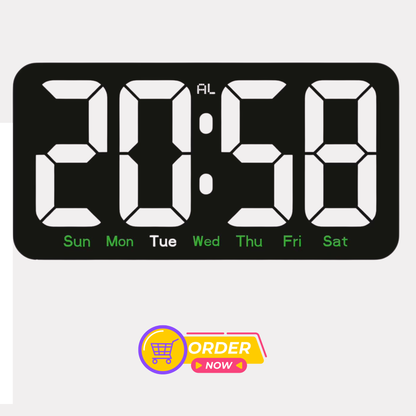 10 Inh Digital LED Alarm Clock with Snooze Function For Table Stand Or Wall Hanging, Brightness Level Adjustable, Sound Control Backlight