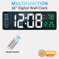 16 inh Large LED Digital Wall Clock Remote Control Temp Date Week Display Memory Table Wall-mounted Dual Electronic Alarms Clocks