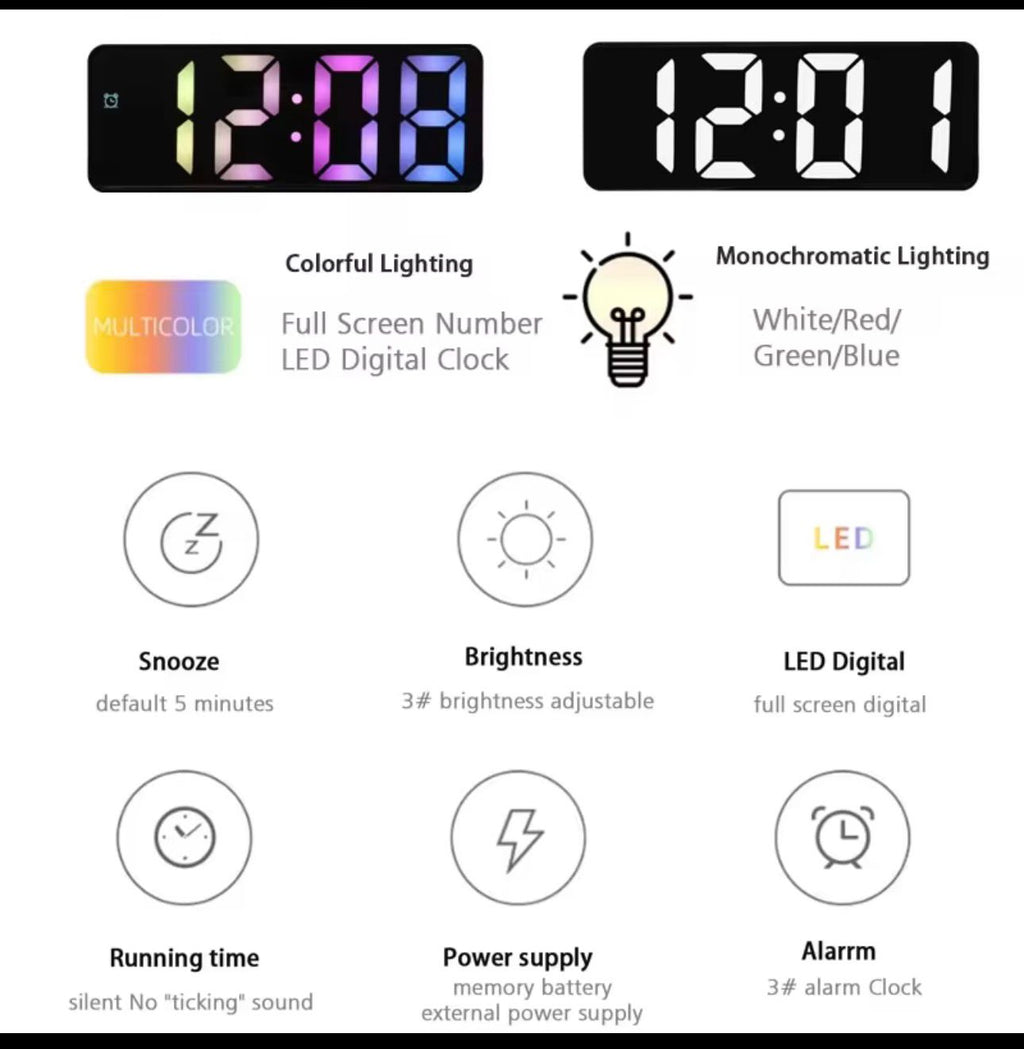 6.2 Inh Desktop/Table Alarms Clock with Time, , Temperature RGB Colour
