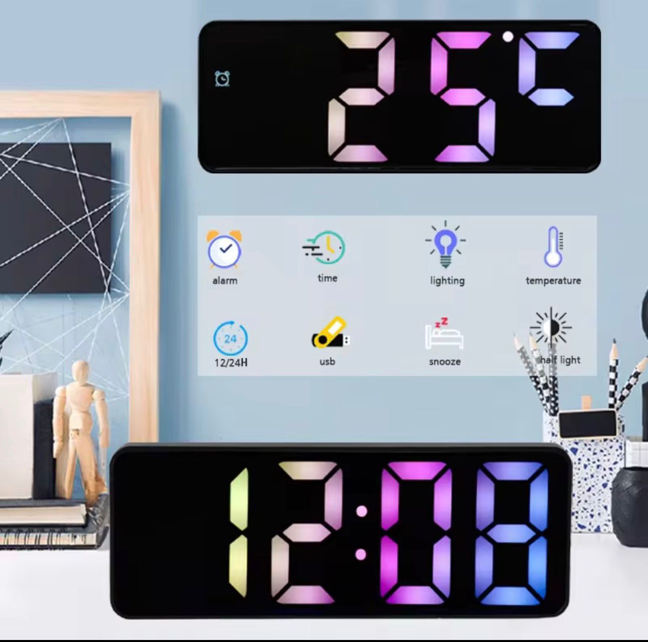 6.2 Inh Desktop/Table Alarms Clock with Time, , Temperature RGB Colour