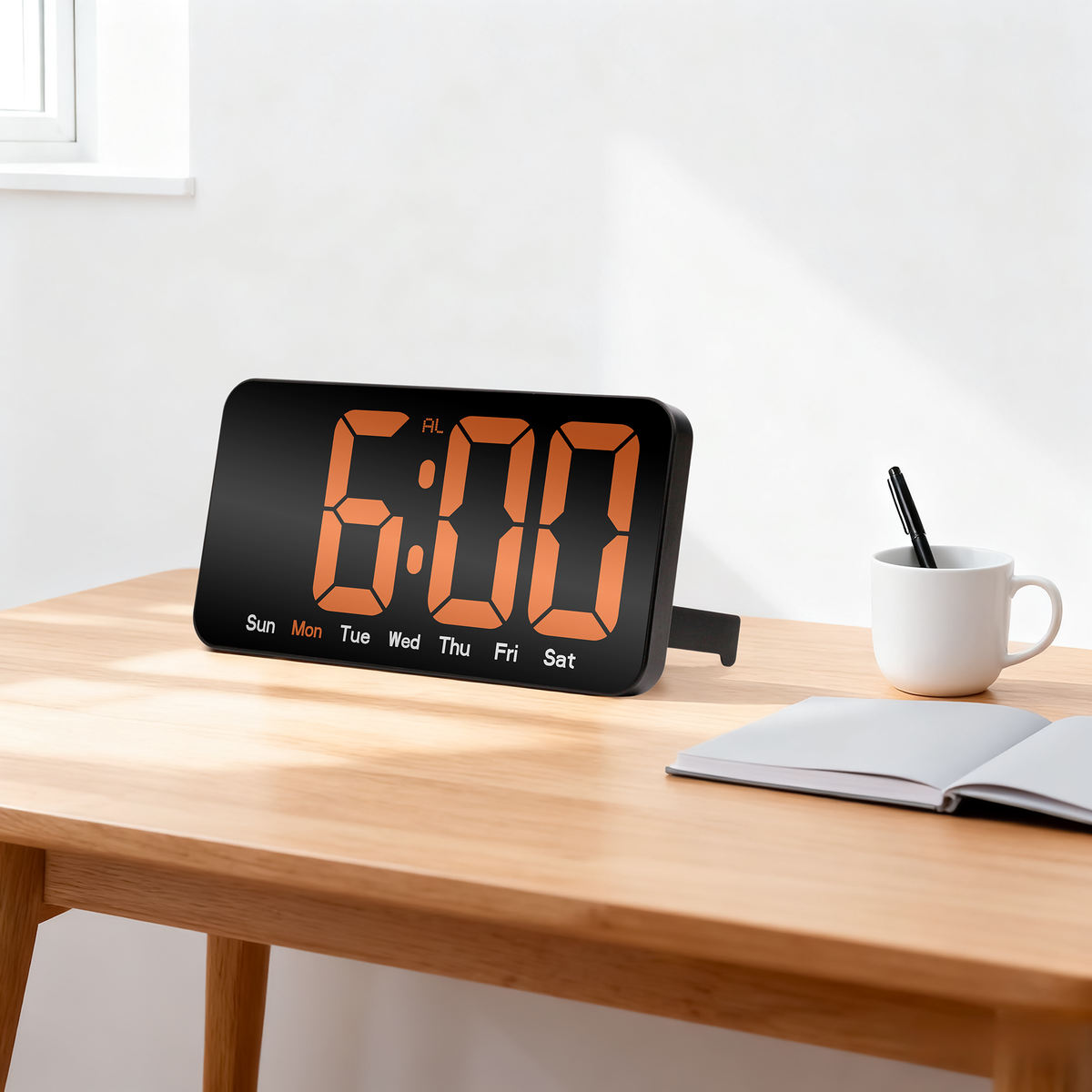 10 Inh Digital LED Alarm Clock with Snooze Function For Table Stand Or Wall Hanging, Brightness Level Adjustable, Sound Control Backlight