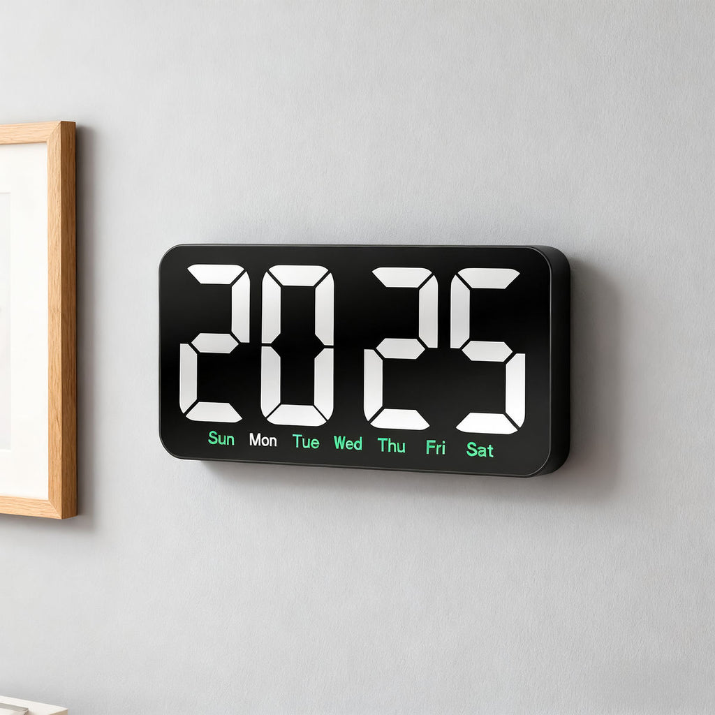 10 Inh Digital LED Alarm Clock with Snooze Function For Table Stand Or Wall Hanging, Brightness Level Adjustable, Sound Control Backlight