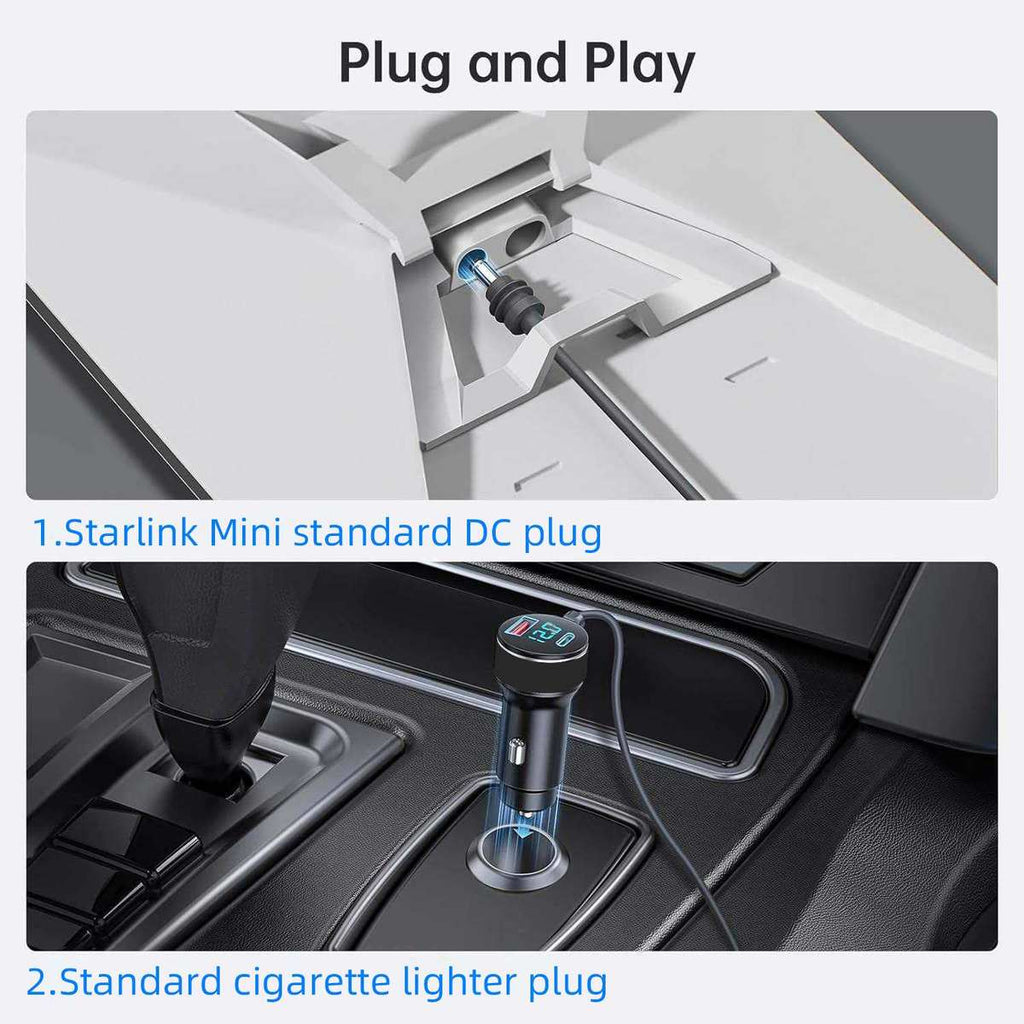 For Starlink Mini Car Charger DC Power Cable Cigarette Lighter 12V-48V with Digital Display Durable USB-C 140W USB-A 35W Ports