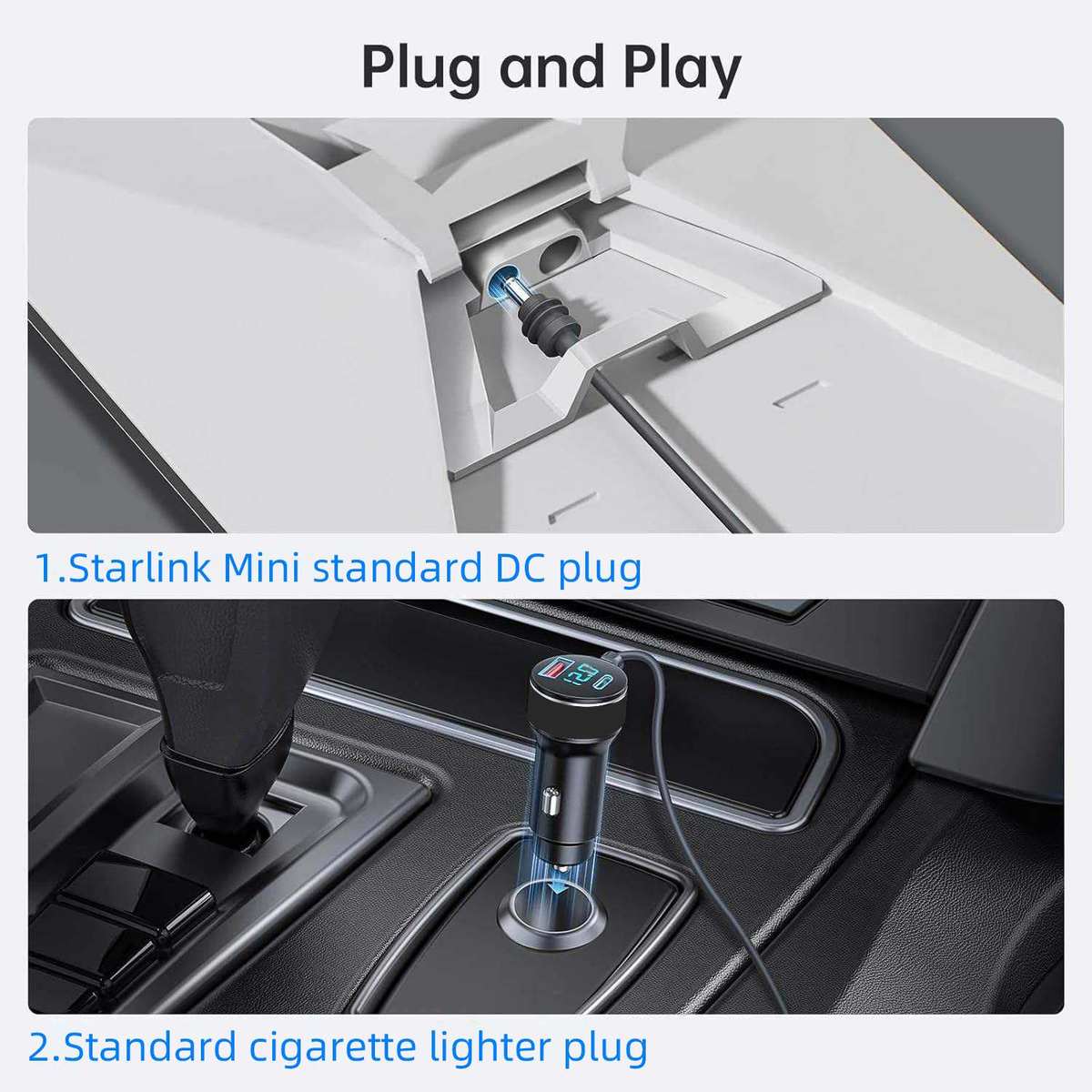 For Starlink Mini Car Charger DC Power Cable Cigarette Lighter 12V-48V with Digital Display Durable USB-C 140W USB-A 35W Ports