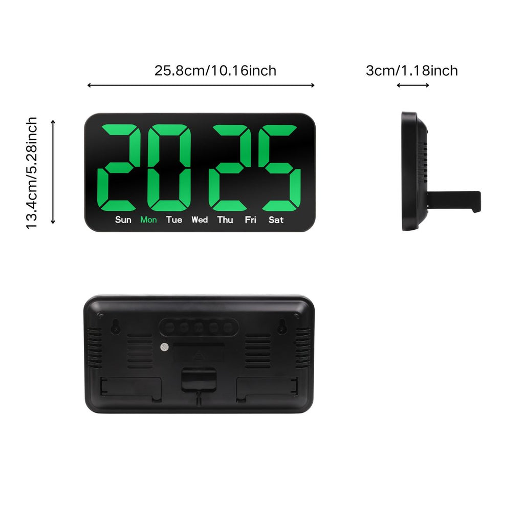 10 Inh Digital LED Alarm Clock with Snooze Function For Table Stand Or Wall Hanging, Brightness Level Adjustable, Sound Control Backlight