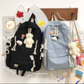 New Korean Style Cute Girls Backpack – High Quality Schoolbag for High School & College Students with Bear Keychain & Cartoon Pins
